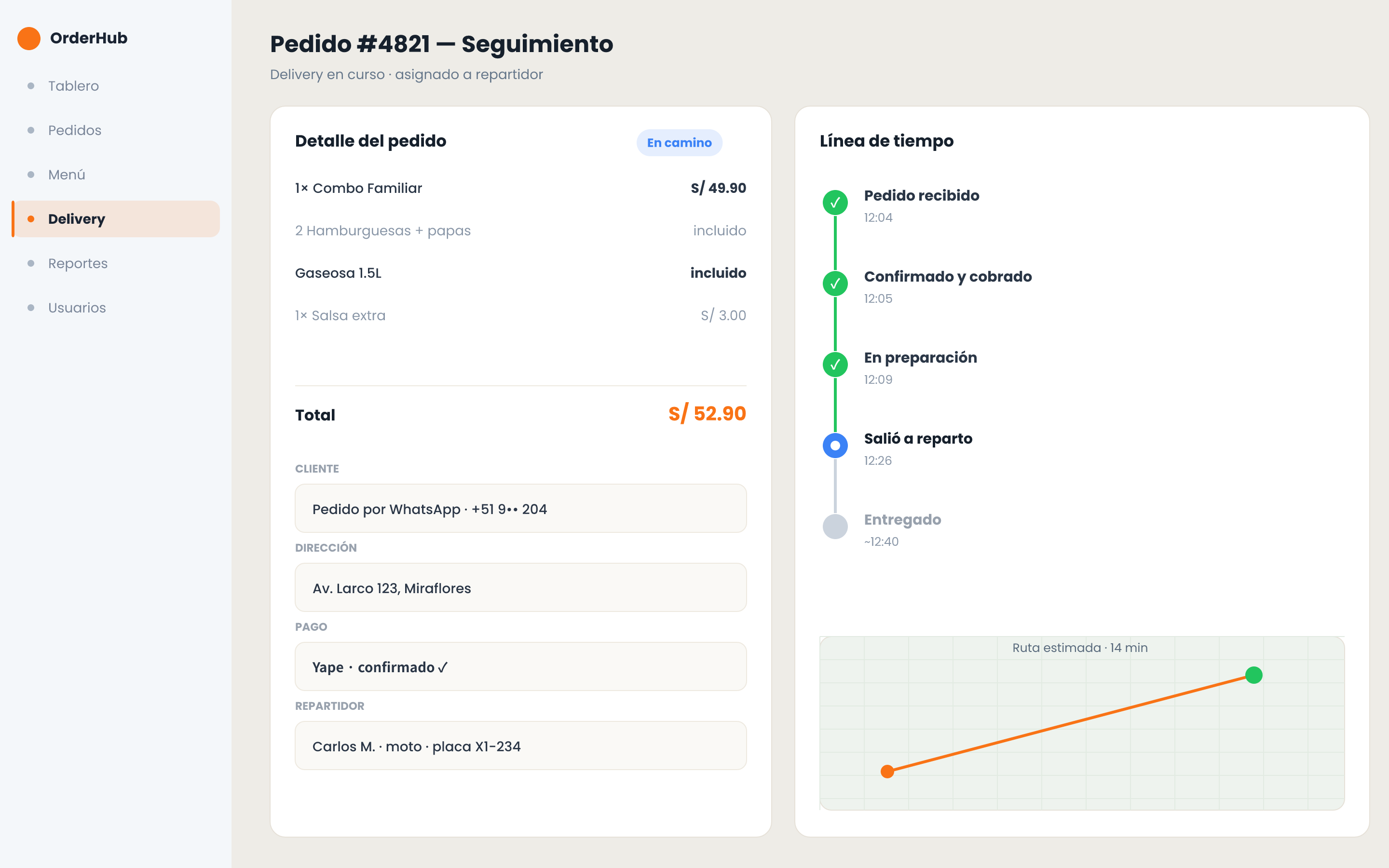 Seguimiento de pedido y delivery